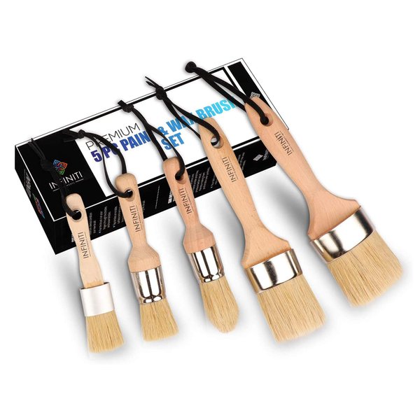 Professional Chalk and Wax Paint Brush 5PC Master Set!!!! Large DIY Painting and Waxing Tool | Smooth, Natural Bristles | Folk Art, Home Décor, Wood Projects, Furniture, Stencils | Reusable