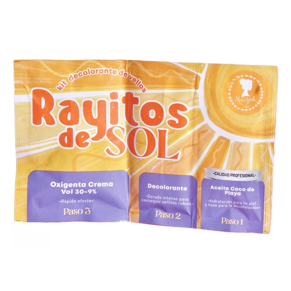 Rayitos de Sol Body Hair Bleach Kit with Coconut Oil Powder Bleach Peroxide Vol 30 - 9% Itch-Free | Legs Back Abdomen Arm Hair Bleach | Skin Protection and Nourishment