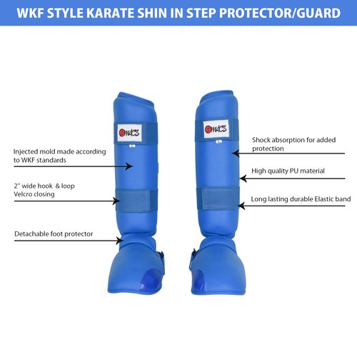 Karate Shin Instep Martial Arts Padded Shin Guards Protectors Sparring Taekwondo Training Pads (Blue, XL)