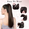 SEGO Pro Ponytail Extensions Human Hair Long Straight Ponytail Hair Extensions with Magic Paste Wrap Around Clip in Ponytail Extensions Real Human Hair,14inch #2 Dark Brown,80g