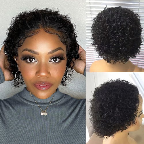 Curly Pixie Cut Wig Human Hair 4X4 HD Lace Short Curly Wigs Wear and Go Glueless Wigs Pre Plucked Pre Cut Short Curly Glueless Bob Wigs Human Hair for Women