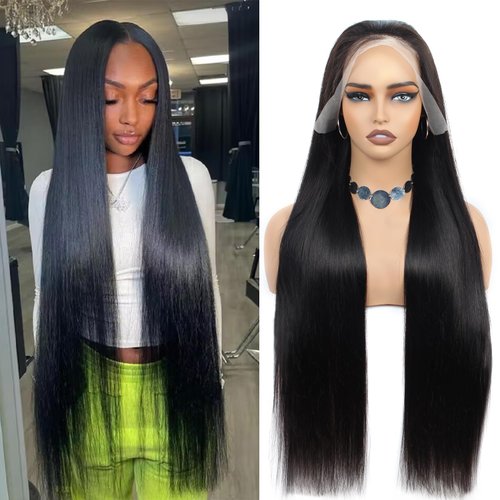 30 Inch Lace Front Wig Human Hair Straight 13x4 HD Transparent Lace Front Wigs Human Hair Pre Plucked with Baby Hair 180% Density Brazilian Virgin Straight Human Hair Full Frontal Wigs for Black Women