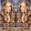 UNice Honey Blonde Highlight Body Wave Human Hair Weave 1 bundle 18 inch, Brazilian Remy Hair Dark Root Ombre Blonde Human Hair Extensions for Sew In TL412 Color