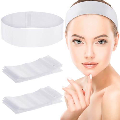 WILLBOND 90 Pieces Disposable Facial Headbands Spa Stretch Non-Woven Facial Hair Band Skin Care Headbands with Soft Convenient Closure for Women Girls Salons (White)