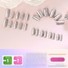 Leuhiove 24 Pcs Glitter Rhinestones Metallic Silver Press on Nail Square Short Punk Gel Sticker,Reflective Mirror Metal Plating Chrome False Nail Tips Bling Diamond Fake Nails press ons With Glue