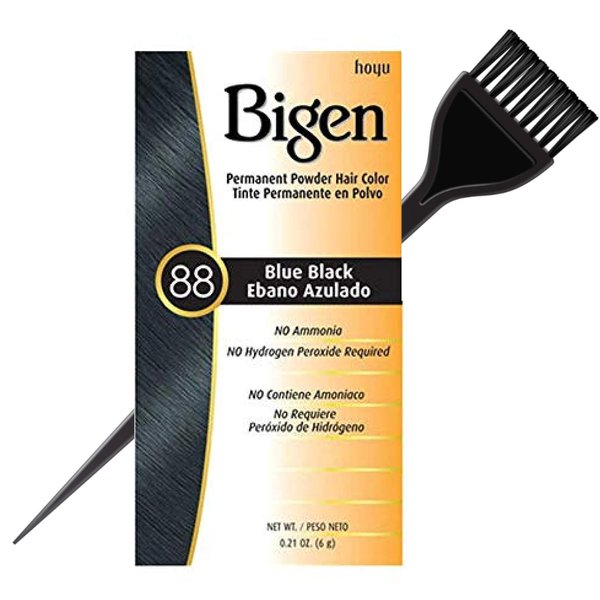 Bigen Hoyu PERMANENT POWDER HAIR COLOR Dye, No Ammonia, No Hydrogen Peroxide Required (w/Sleek Brush) 0.21 oz / 6 g Haircolor (88 Blue Black)