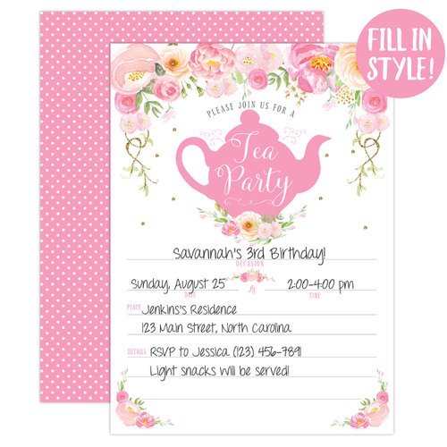 Your Main Event Prints Tea Party Invitations, Tea Party invites for Birthday, Baby Shower, Bridal Shower, Egagement Party, Royal Princess Tea Party, 20 Invitations