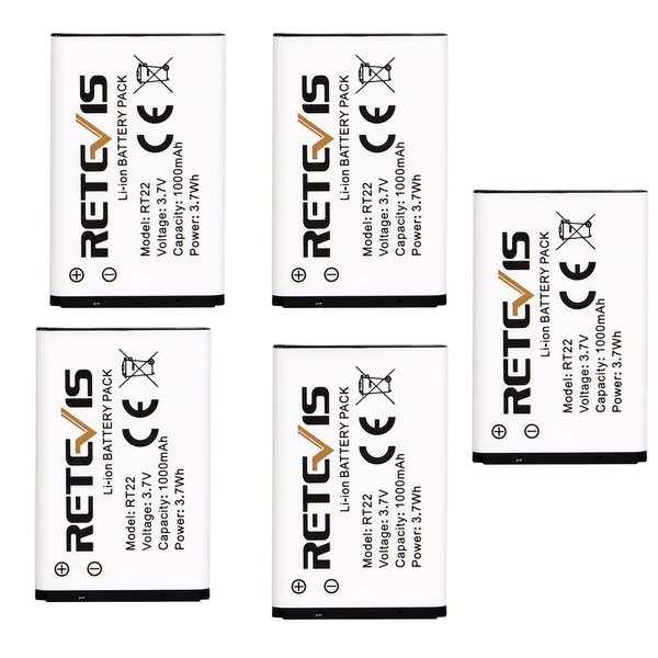 Retevis RT22 RT22S RT15 RT19 walkie talkies Battery Original 3.7V Li-ion Battery 1000mAh Compatible RT22 RT22S RT15 RT19 WLN KD-C1 Walkie Talkies (5 Pack)