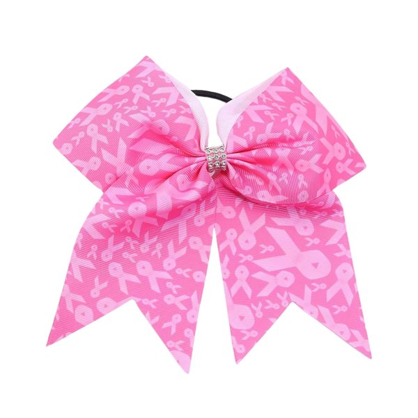 Breast Cancer Awareness Cheer Bows Pink Ribbon Rhinestones Cheerleaders Hair Bow Tie with Elastic Bands Ponytail Holder Hair Accessories for Women Girls