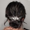 CASOLVX Bridal Pearl Hair Comb Silver Handmade flower edging wedding bridal hair accessories for bridal and bridesmaid
