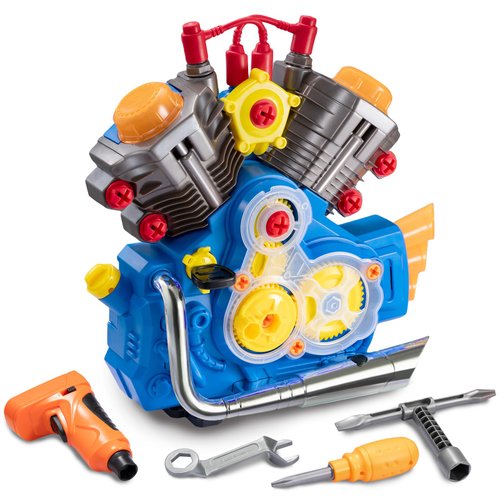 POFJOEQ Engine Building Kit, Kids Mechanic Repair Set for Kids Motorcycle Engine，Take Apart Toys-42pc Playset，STEM Engine Model Kit Toy with Cool Lights&Sounds，Educational Toys for 3+ Year Old (Blue)
