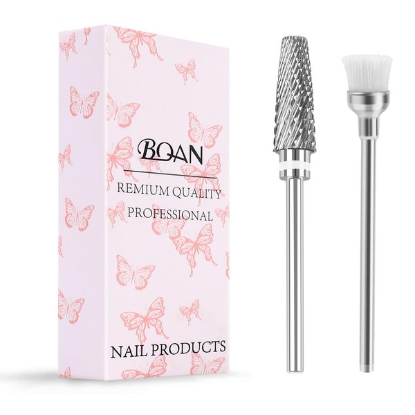 BQAN 5-in-1 Pro Upgraded Nail Drill Bit Fast Remove Acrylic Gel Nail for Manicure, Tungsten Drill Bit 3/32" Shank Size XC+M+3XF (Silver)