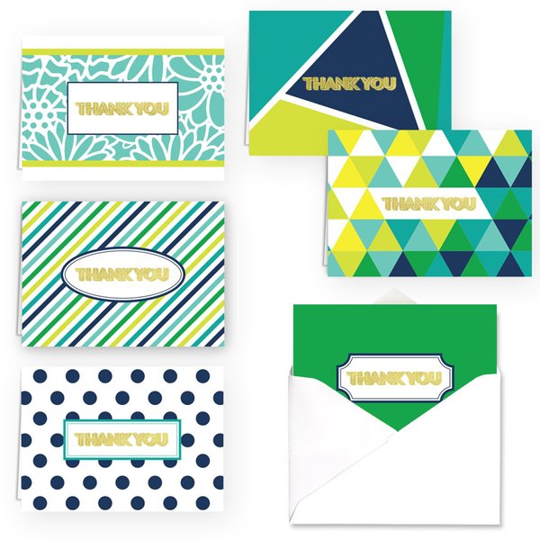 Edgy Thank You Cards / 36 Gratitude Note Cards With White Envelopes / 6 Geometric Patterned Gold Foil Designs / 3 1/2'' x 4 7/8'' Appreciation Card Set/Made In The USA