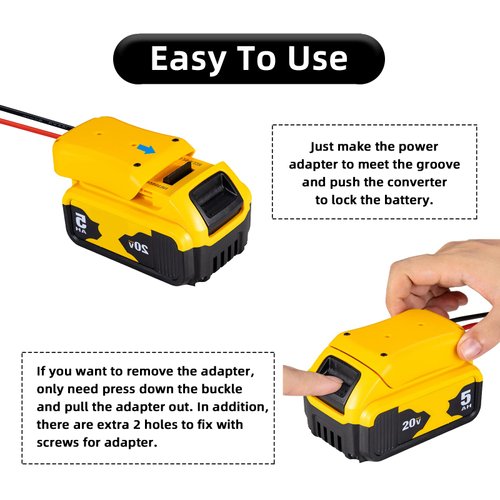 Power Wheel Adapter for Dewalt 20V Battery with Fuse & Wire terminals，Work with for Dewalt DCB205 DCB206 DCB200 Lithium Battery；Power Wheel Battery Converter for Rc Car, Robotics, Rc Truck,DIY use