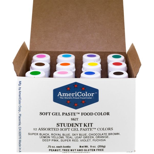 Food Coloring AmeriColor Student - Kit 12 .75 Ounce Bottles Soft Gel Paste Colors