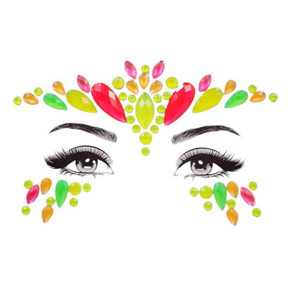 Topz Neon Face Jewels Face Gems Sticker Halloween Makeup Face Tattoos Rainbow Crystal Eye Gems Sticker Body Glitter Fluorescent Rhinestone Festival Accessories Body Gems Temporary Tattoo