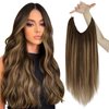 Sunny Wire Hair Extensions Dark Brown Balayage Caramel Blonde Invisible Fish Line Hair Extensions Brown Balayage Human Hair Wire Extensions Long Brown Hair Extensions for Women 100G 20Inch