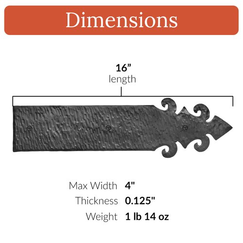 4 Pack 16 inch Faux Door Hinges Black Decorative Strap Hinge Wrought Iron Strap Barn Door Strap Hinges, Farm Gate Hinge, Carriage Door Hardware the Milan Series by Borderland Rustic Hardware