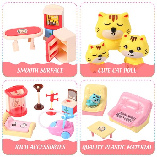 59 Pcs Dollhouse Furniture Accessories Sets Living Room Dining Room Bedroom Bathroom Miniature Doll House Furniture Plastic Pretend Doll Housework Cleaning Furniture Play Toy Gifts for Boy Girl Age 6+