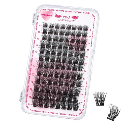 Lash Clusters, 96 Pcs Individual Lashes Natural Look Cluster Lashes DIY Lash Extension 8-16mm Eyelash Clusters Wispy Natural Lashes Super Thin Band Reusable(Uncluttered,D-8-16mix)
