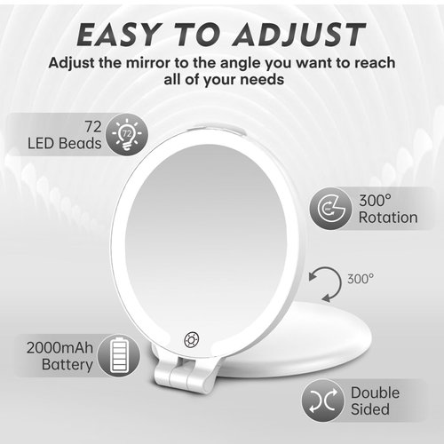 FUNTOUCH 7'' Travel Makeup Mirror with Lights 10X Magnifying, 3 Color Portable Double Side Vanity Mirror with Rechargeable for Travel Essential, Gifts for Women