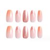 YoYoee Medium Coffin Press on Nails French Cute Gradient False Nails Acrylic Bling Fake Nails Reusable Nails Tips for Women and Girls 24PCS
