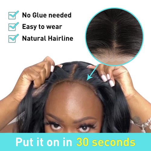 MENTOR Glueless Wigs Human Hair Wear and Go Glueless Wig for Beginner Pre Plucked Pre Cut Lace Front Wigs Body Wave 6x4 HD Lace Closure Wig Human Hair for Black Women 200% Density 20 inch