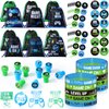 Talltalk 60 Pcs Video Game Party Favors Gamer Party Supplies Game Drawstring Bags Button Pins Wristbands Stickers Stampers Party Prize Set for Boys Girls Video Game Birthday Party Decor Supplies