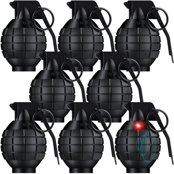 Sratte 8 Pcs Plastic Toy Hand Grenades Fake Grenade with Realistic Sound Effects and Flashing Light, Christmas Toys Military Toys for Pretend Army Role Play Prop Xmas Gifts(Black)