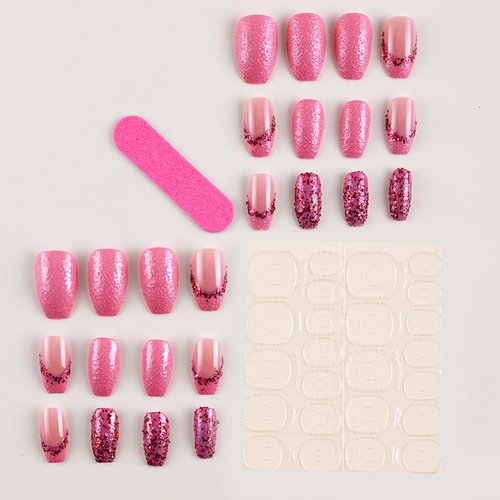AkiliBIELY Coffin Press on Nails French Tip Short Medium Purple Pink Fake Nails Women Cute Fantasy Glue on Nails Acrylic Gel Stick on Nails Classy False Nails Wedding Birthday