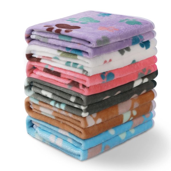 1 Pack 6 Blankets Dog Cat Soft Fluffy Fleece Pet Blanket Warm Cute Print Design Puppy Kitten Blanket Doggy Paw Small(23"x16")