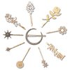 10Pieces Rhinestone Bobby Pin Stars and Moon Hair Clips Gold Metal Alloy Rose Hair Pin Clear Crystal Hair Barrettes Decoration Hair Accessories for Women Girls