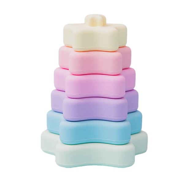 Promise Babe Stacking Toys, Silicone Stacking Rings Teething Toy with Star Shape, Soft Building Blocks, Montessori Early Educational Toy for 6 Month+ Boys & Girls 6Pcs