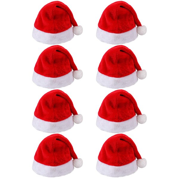 Aneco 8 Pack Christmas Hats Red Plush with White Cuffs Plush Fabric Santa Hat for Christmas Costume Party and Holiday Event