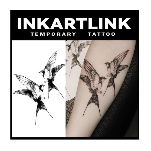INKARTLINK Tattoo Tech, 2 Sheets Medium Semi Permanent Tattoo, Adult Art Design Temporary Tattoos, Lasts 1-2 Weeks, Waterproof, Realistic Look, No Adhesive, No Reflection (Double Swallow Design)