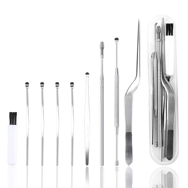 Ear Wax Removal Kit, Ear Cleaner Kit Okom 9Pcs, Upgrade ear candles wax removal Tool,Medical Grade Stainless Steel、Reusable Ear Cleaning Kit, Excellent Quality Ear Pick with Cleaning Brush Storage Box