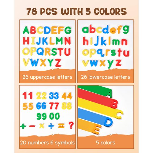 JoyCat 78 Pieces Magnetic Letters Numbers Alphabet Fridge Magnets ABC 123 Preschool Educational Learning Plastic Colorful Toy Set Uppercase Lowercase Math Symbols for Toddlers Kids