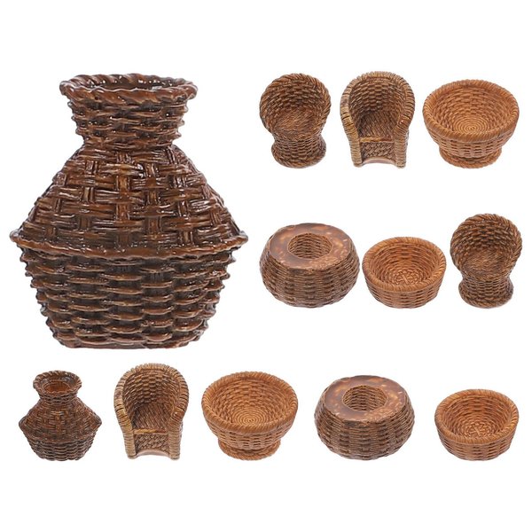 Operitacx 12Pcs Dollhouse Basket, Mini Woven Baskets with Handles, Miniature Willow Basket for Crafts, Landscape Photography Props, Dollhouse Accessories