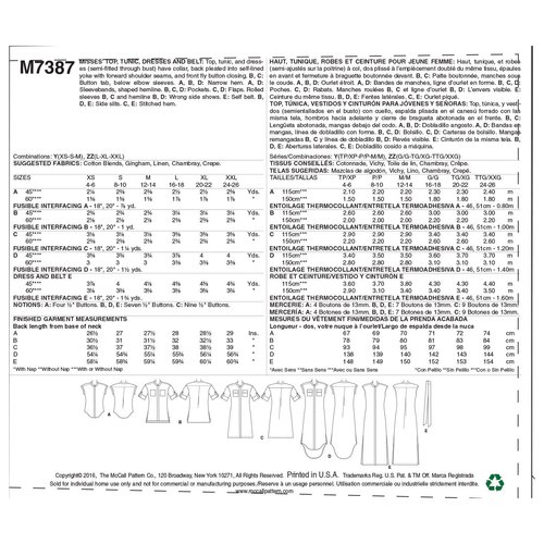 McCall's Patterns Misses' Button-Down Top, Tunic, Dresses and Belt Sewing Pattern, Y (XSM-SML-MED)