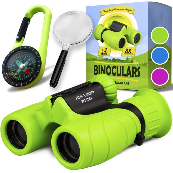 Promora Binoculars for Kids, Set with Magnifying Glass & Compass - Easter Toys, Kids Binoculars for Boys and Girls - Perfect Easter Basket Stuffers for Toddler ! Easter Gifts for 3-12 Years Kids