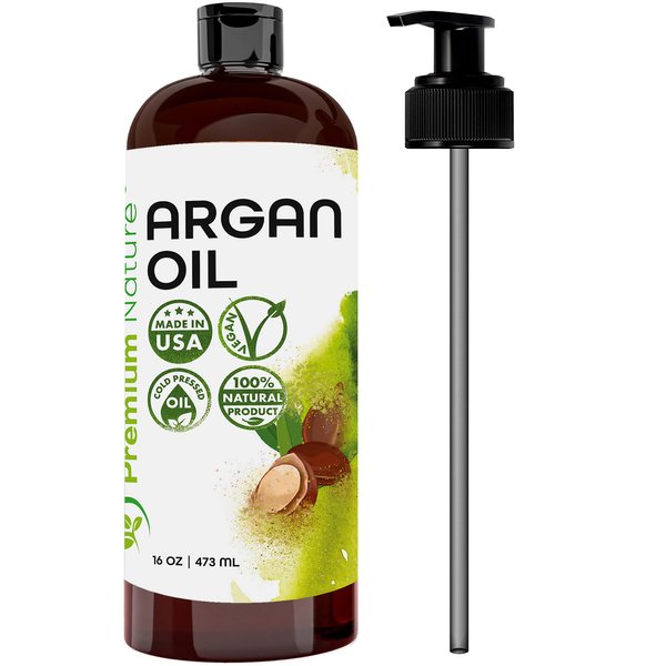 Argan Oil for Dry Damaged Hair and growth, Argon Oil Serum For Hair Oil for Curly Frizzy Hair, Argan Oil for Skin, Hair Oil for Men, Organic Argan Oil of Morocco 16 oz Pure Cold Pressed