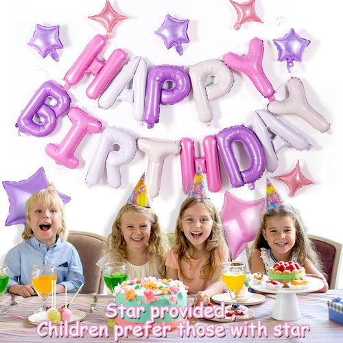 Birthday Banner, 3D Mylar Foil Happy Birthday Balloons, 26pcs Birthday Party Decorations with 8pcs Star Balloons for Kids Girls Women Adults Ecofriendly Party Supplies, Pantone