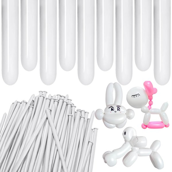 ZBYDNG 260 Balloons, Thickening Long Balloons for Tying Balloon Arch, Twisting Latex Animals Magic Modeling Skinny Birthday Balloons for Kid‘s Party Wedding Decoartion 100pcs （White）