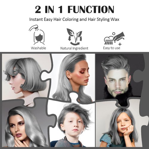 Silver Gray Temporary Hair Color Wax 4.23 oz, Instant Natural Hairstyle Cream Dye, Grey Styling Pomadesfor Men Girls Women Youth, Disposable Coloring Mud for Party Cosplay DIY Halloween