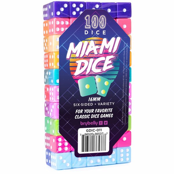 100-pack Miami Dice: Retro 80s 6-Sided Gaming Dice – 16mm Bulk d6 Dice in Translucent & Solid Colors for Family Game Night, Make Your Own/DIY Board Game Supplies, Replacement Pieces & Teaching Math