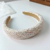 White Fashion Tweed Plaid Headbands Hairband Women Gold Thread Sequin Decoration Sponge Wide Head Hoop