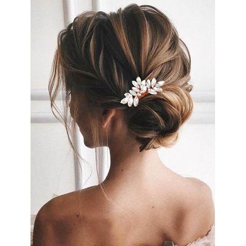 Unicra Rose Gold Rhinestone Bride Hair Comb Bridal Wedding Hair Piece Crystal Hair Accessories for Women and Girls (Rose Gold)