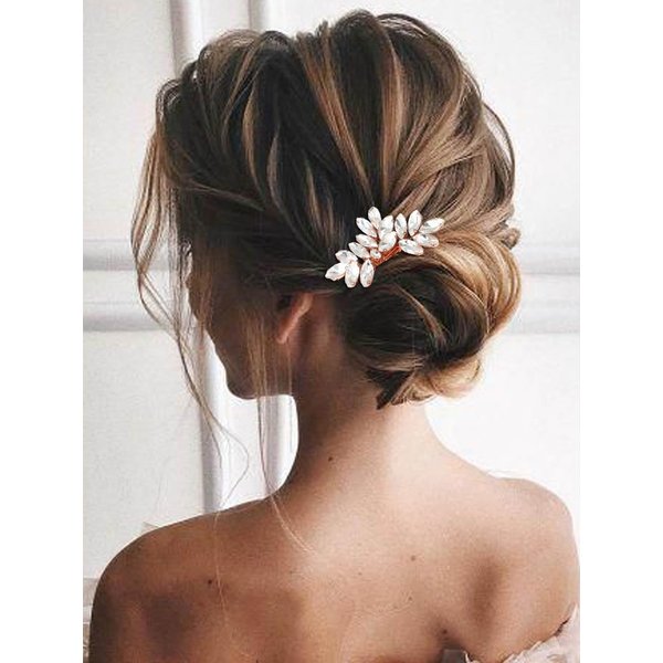 Unicra Rose Gold Rhinestone Bride Hair Comb Bridal Wedding Hair Piece Crystal Hair Accessories for Women and Girls (Rose Gold)