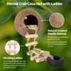 REPTIZOO Hermit Crab Coconut Shell Hideout, Leopard Gecko Hide Cave with Ladder, Reptile Coco Hut Cave Habitat with Suction Cup Terrarium Décor for Crested Gecko,Hermit Crab, Lizard, Leopard Gecko