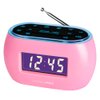 HANNLOMAX HX-161CR Portable PLL FM Radio Alarm Clock, LCD Display with Dimmer Function, 7 Colors RGB Night Light, USB Port for 1A Charging, Telescopic Antenna, AC/DC Operation only. (Pink)